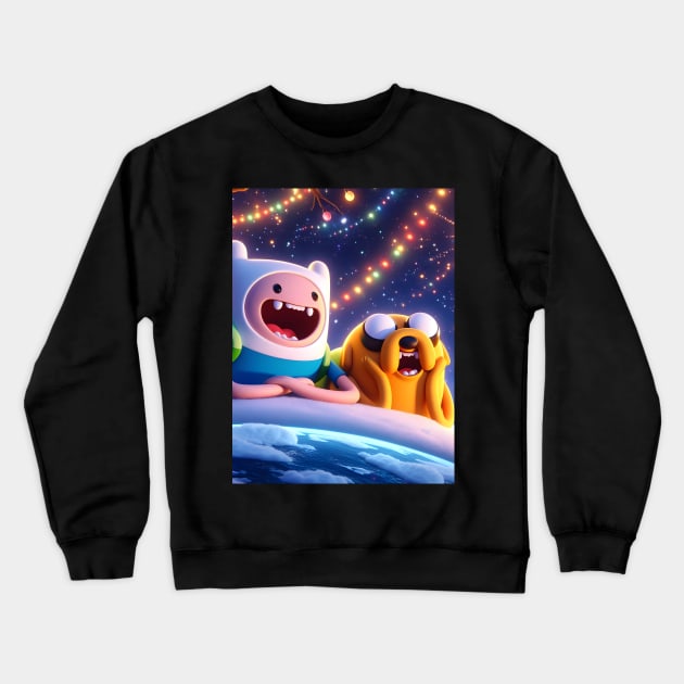 Epic Yuletide Adventures Unleashed: Adventure Time Christmas Art for Whimsical Holiday Designs! Crewneck Sweatshirt by insaneLEDP